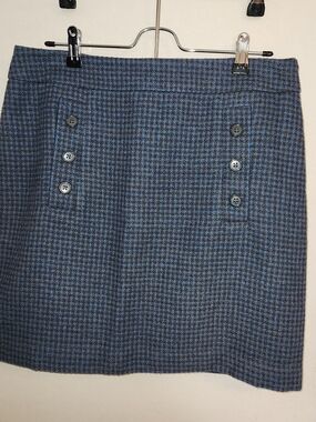 LOFT Blue and Black Houndstooth Button-Trim Mini Skirt